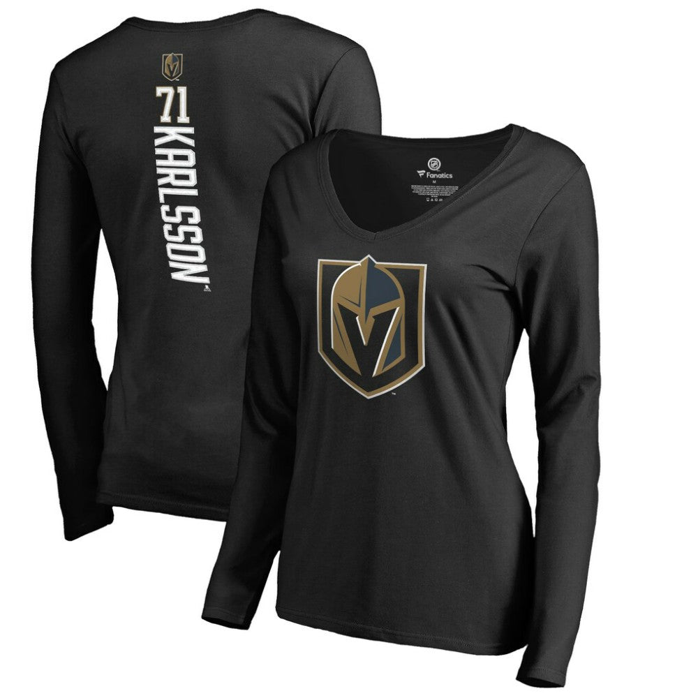 William Karlsson Vegas Golden Knights Women's Backer V-Neck Long Sleeve T-Shirt - Black - NHL 3043007