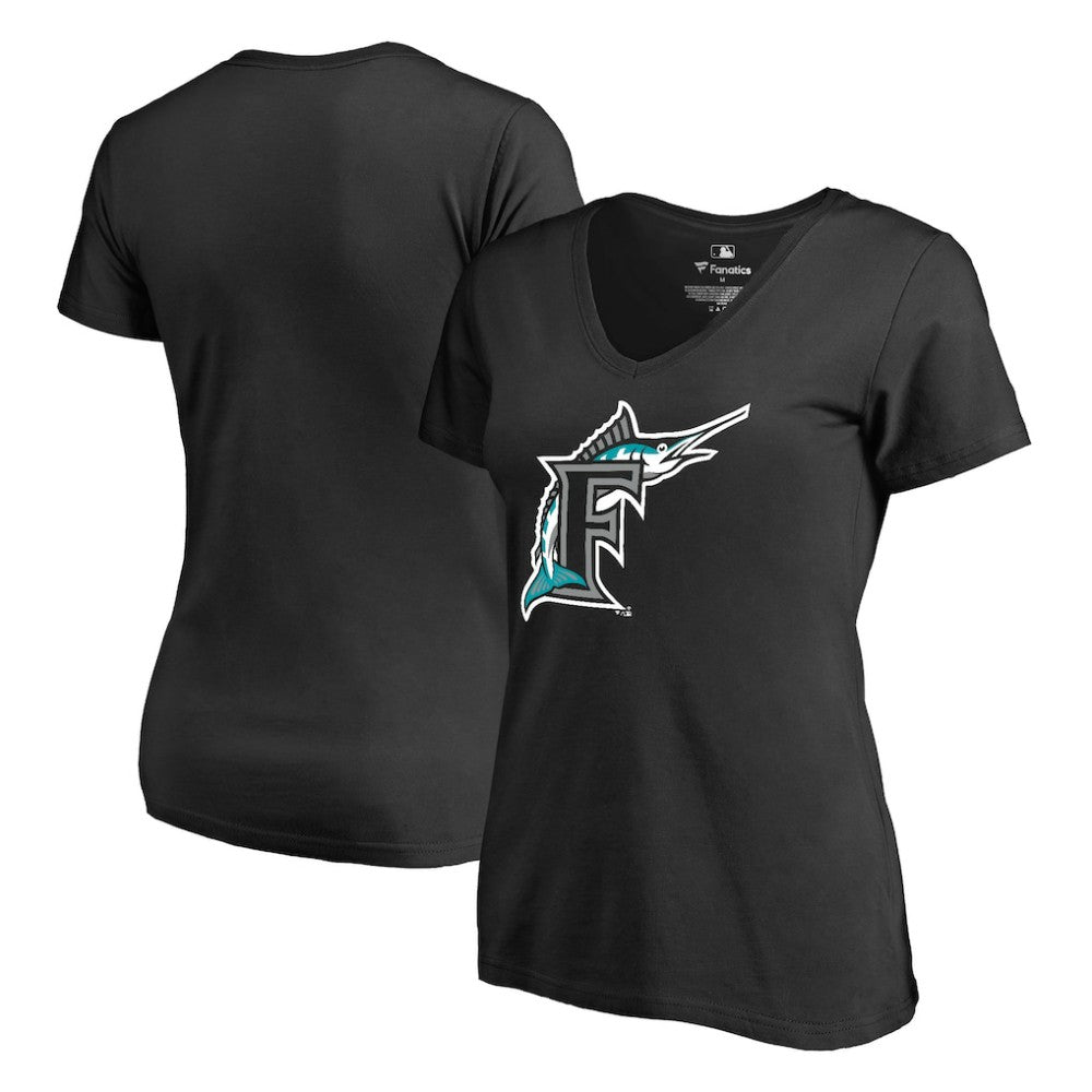 Florida Marlins Women's Cooperstown Collection Vintage Forbes V-Neck T-Shirt - Black - MLB Discount