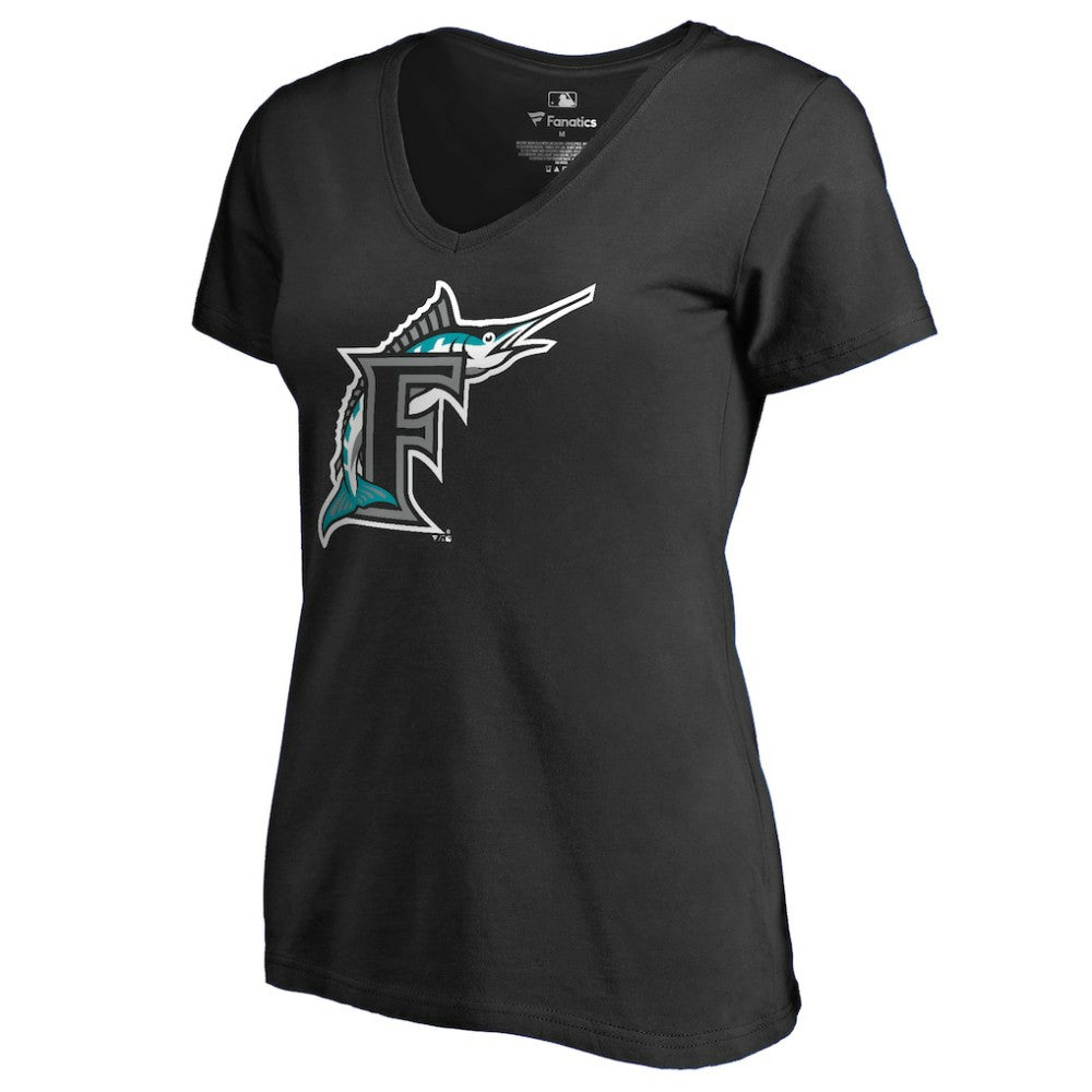 Florida Marlins Women's Cooperstown Collection Vintage Forbes V-Neck T-Shirt - Black - MLB Discount