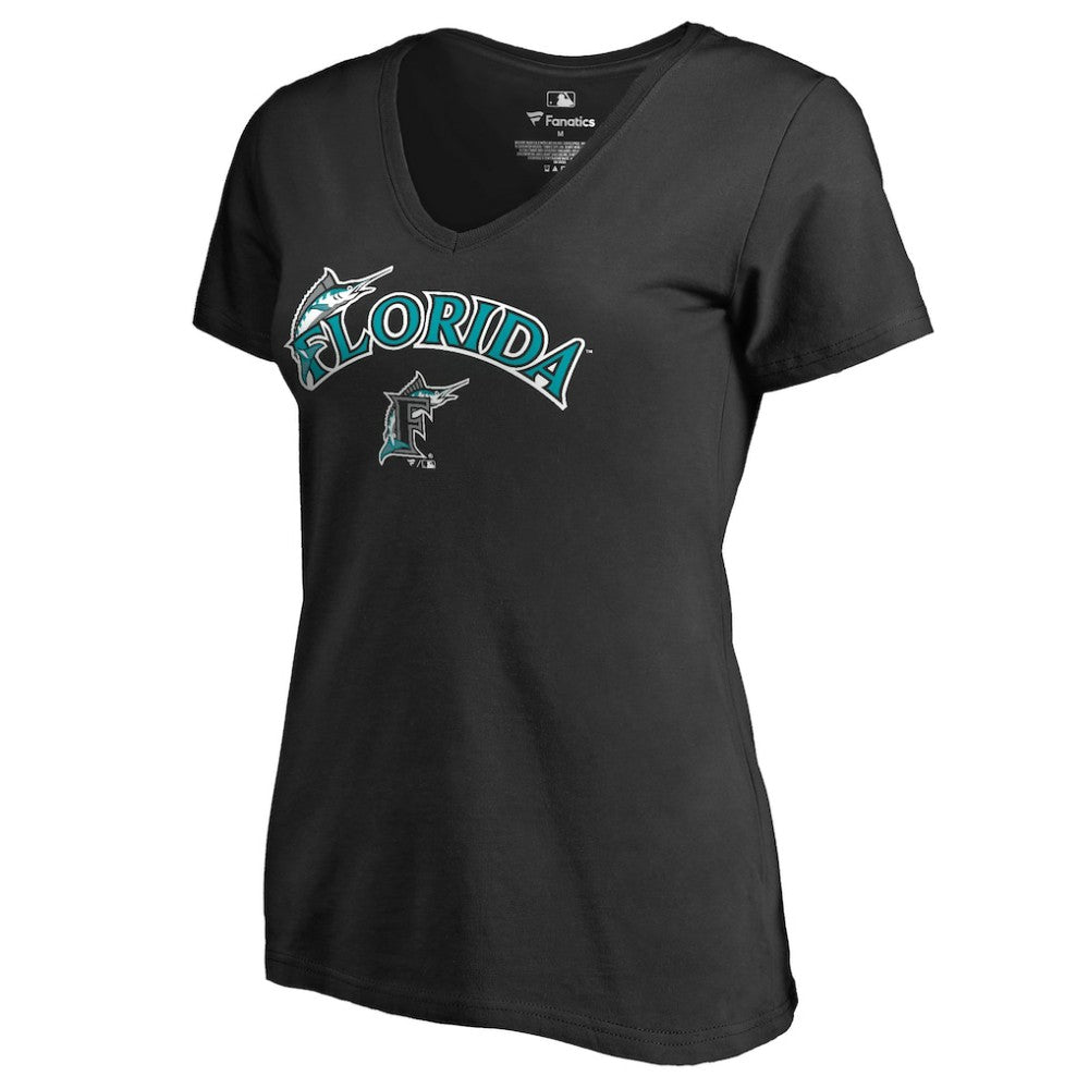 Florida Marlins Women's Core Wahconah V-Neck T-Shirt - Black - MLB Discount