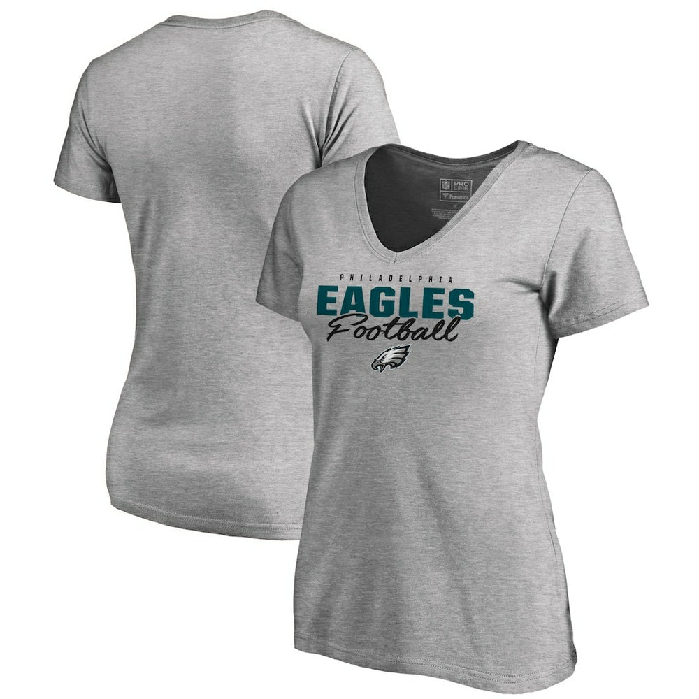 Philadelphia Eagles Women's Iconic Collection Script Assist V-Neck T-Shirt Heathered Gray