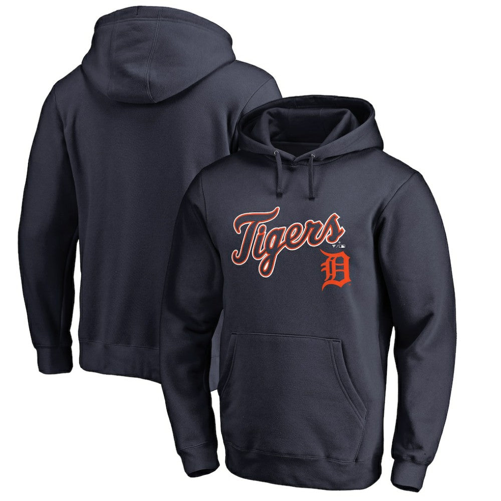 Detroit Tigers Team Lockup Fitted Pullover Hoodie - Navy - MLB Sale