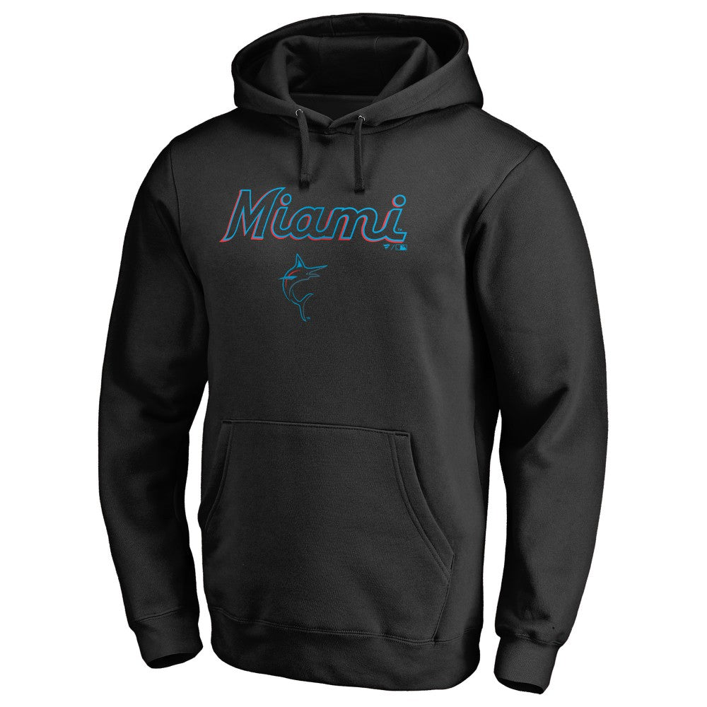 Miami Marlins Team Lockup Fitted Pullover Hoodie - Black - MLB Lifestyle
