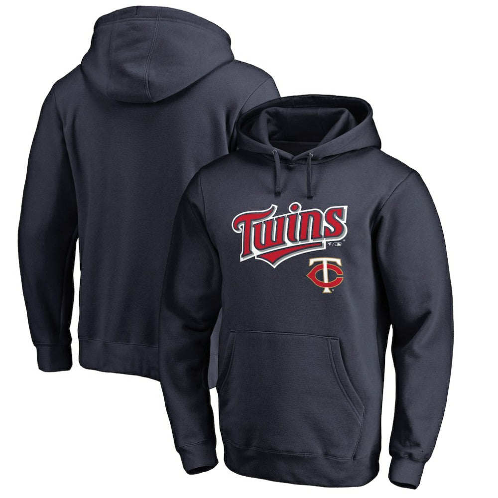 Minnesota Twins Team Lockup Fitted Pullover Hoodie - Navy - MLB Lifestyle