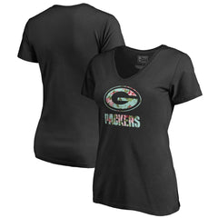 Green Bay Packers Women's Lovely V-Neck T-Shirt Black