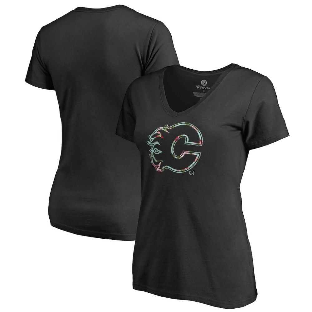 Calgary Flames Women's Lovely V-Neck T-Shirt - Black - NHL 3074440