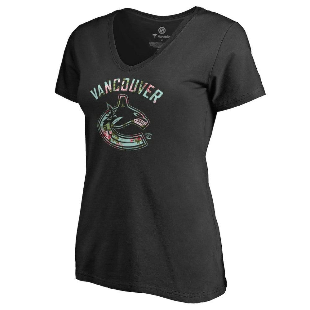 Vancouver Canucks Women's Lovely V-Neck T-Shirt - Black - NHL 3074464