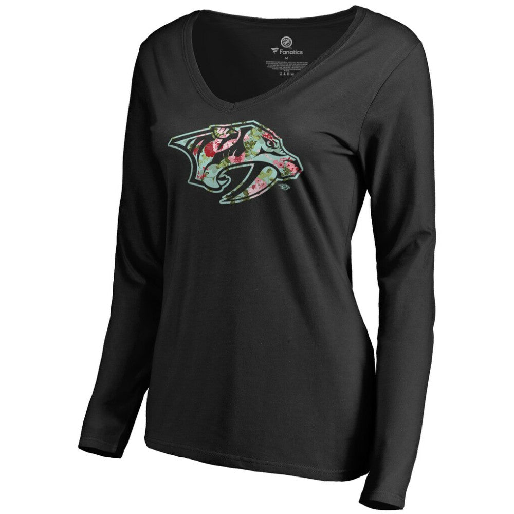 Nashville Predators Women's Lovely Long Sleeve V-Neck T-Shirt - Black - NHL 3074484