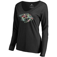 Nashville Predators Women's Lovely Long Sleeve V-Neck T-Shirt - Black - NHL 3074484