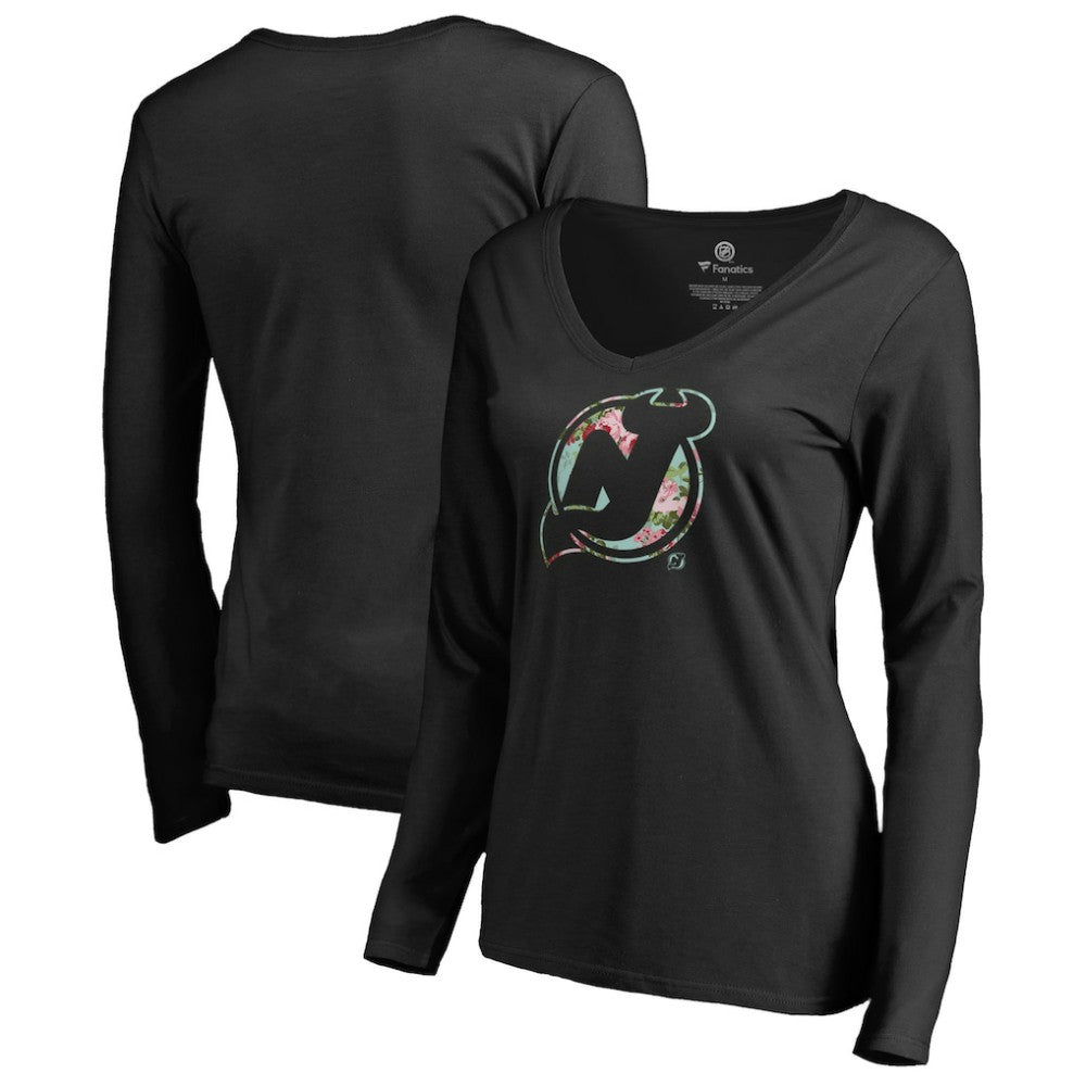 New Jersey Devils Women's Lovely Long Sleeve V-Neck T-Shirt - Black - NHL 3074485
