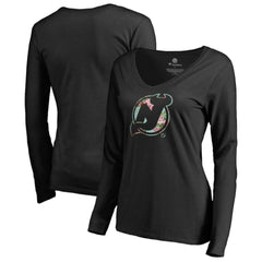 New Jersey Devils Women's Lovely Long Sleeve V-Neck T-Shirt - Black - NHL 3074485