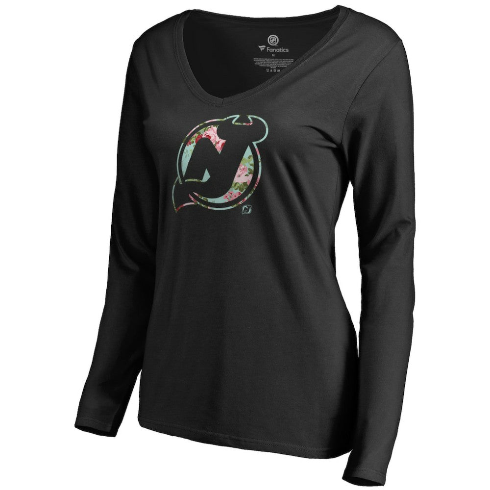 New Jersey Devils Women's Lovely Long Sleeve V-Neck T-Shirt - Black - NHL 3074485
