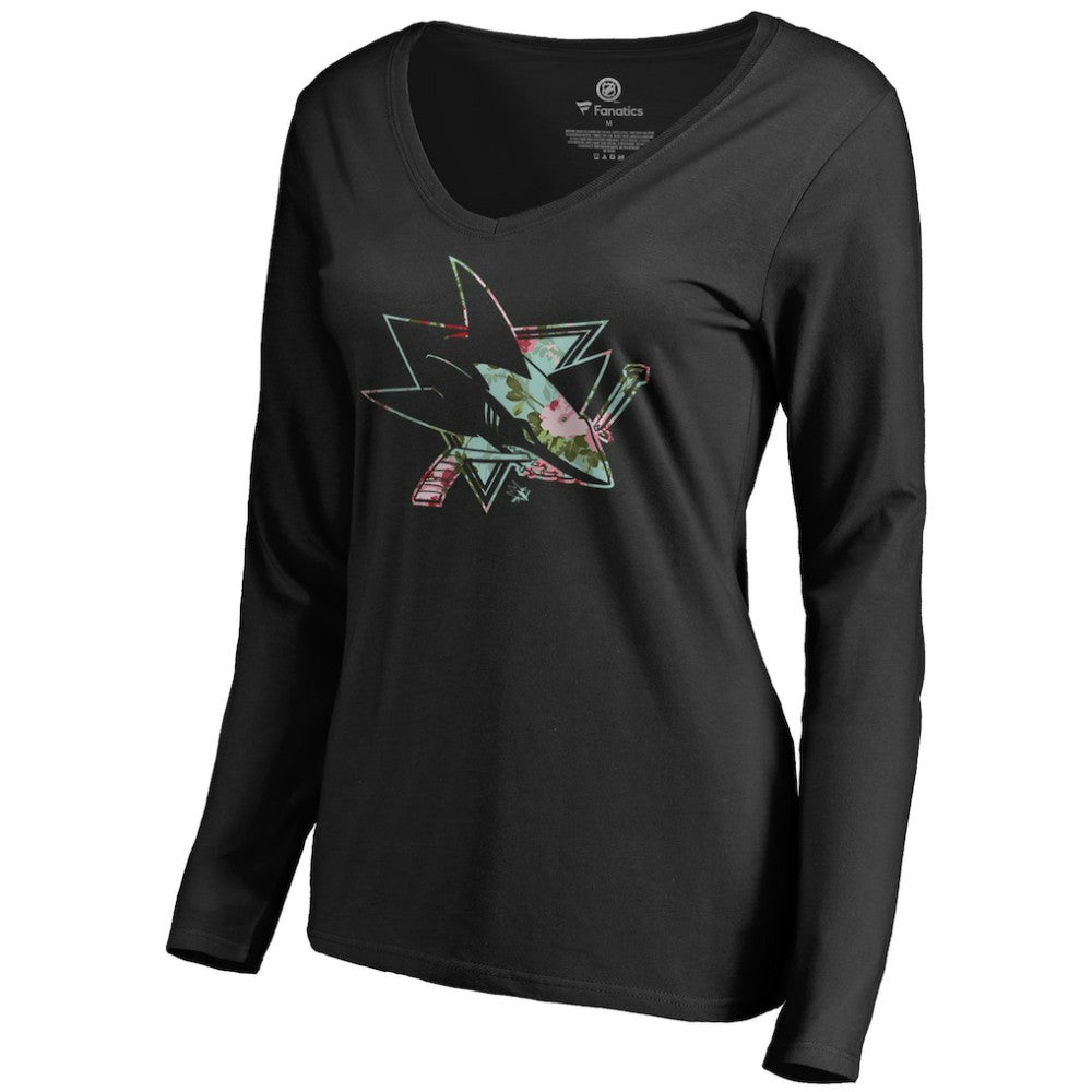 San Jose Sharks Women's Lovely Long Sleeve V-Neck T-Shirt - Black - NHL 3074491