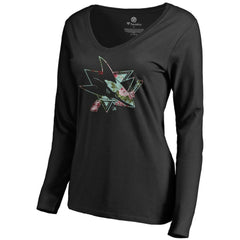 San Jose Sharks Women's Lovely Long Sleeve V-Neck T-Shirt - Black - NHL 3074491
