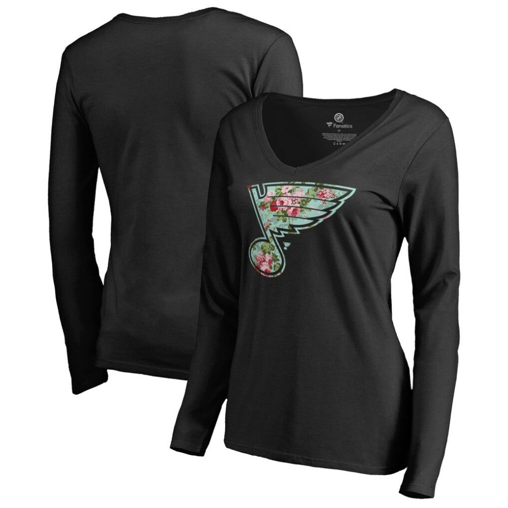 St. Louis Blues Women's Lovely Long Sleeve V-Neck T-Shirt - Black - NHL 3074492