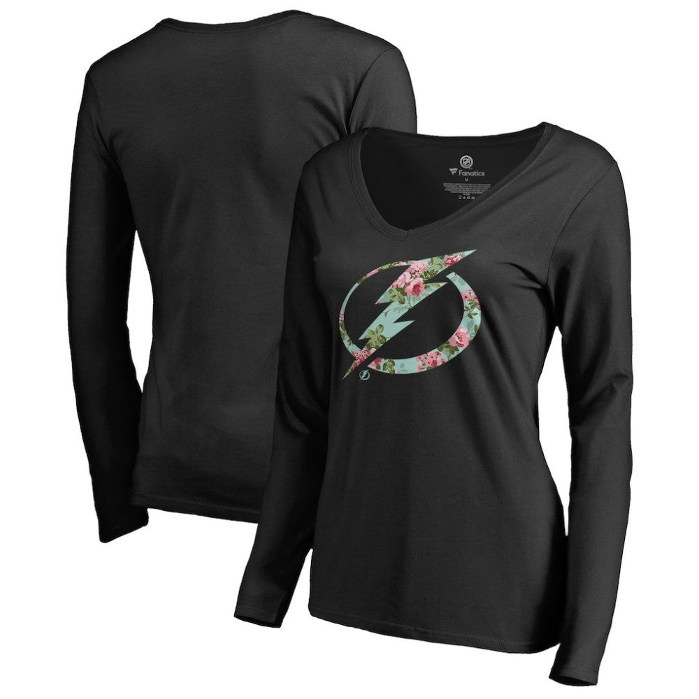 Tampa Bay Lightning Women's Lovely Long Sleeve V-Neck T-Shirt - Black - NHL 3074493