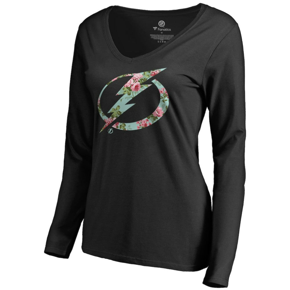 Tampa Bay Lightning Women's Lovely Long Sleeve V-Neck T-Shirt - Black - NHL 3074493