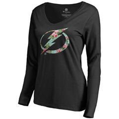Tampa Bay Lightning Women's Lovely Long Sleeve V-Neck T-Shirt - Black - NHL 3074493