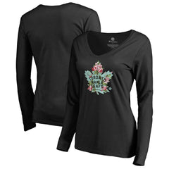 Toronto Maple Leafs Women's Lovely Long Sleeve V-Neck T-Shirt - Black - NHL 3074494