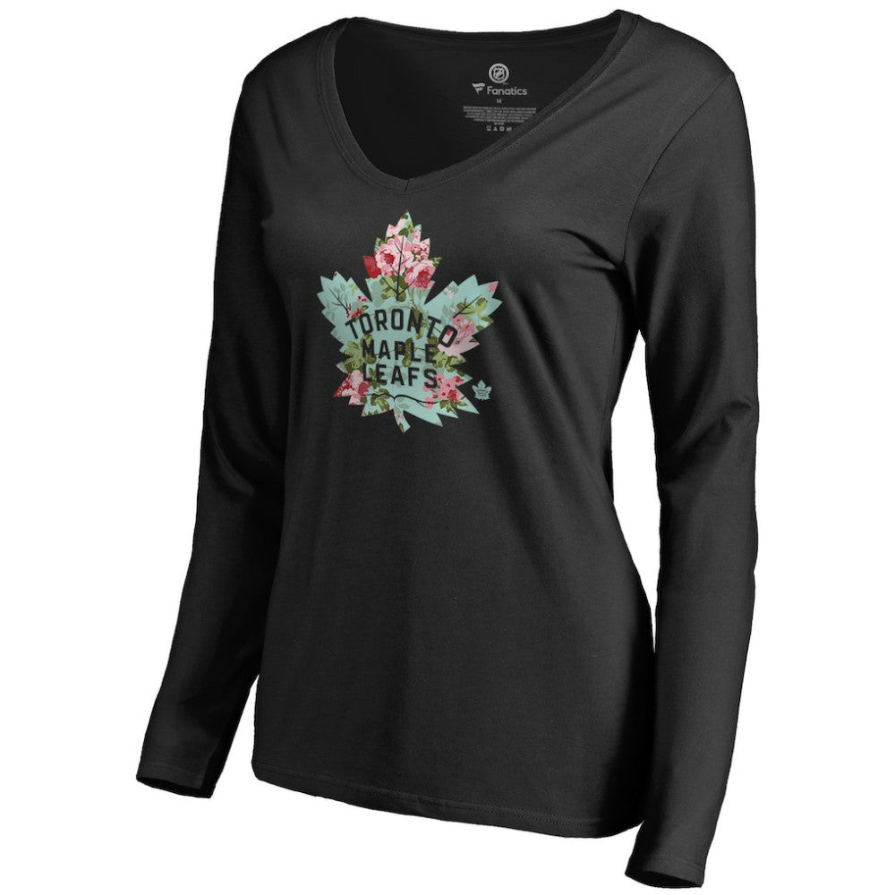 Toronto Maple Leafs Women's Lovely Long Sleeve V-Neck T-Shirt - Black - NHL 3074494