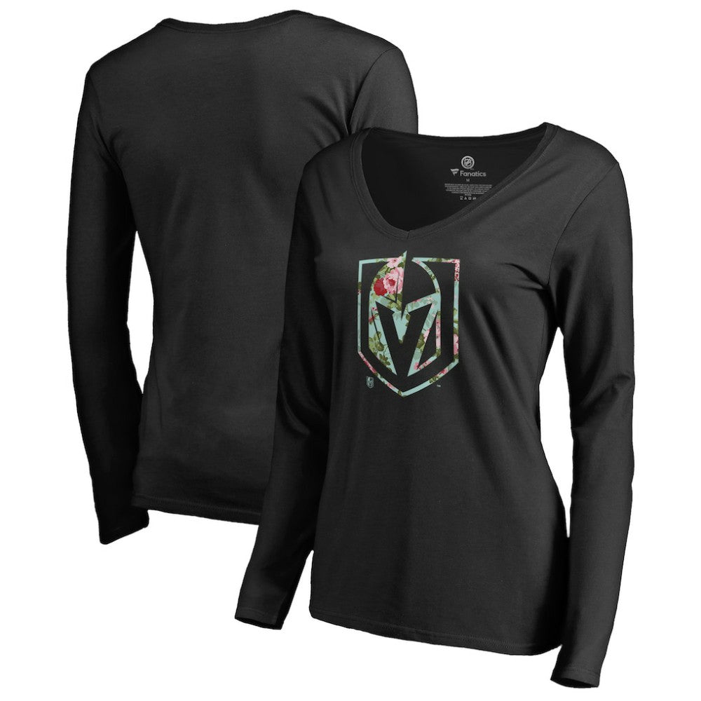 Vegas Golden Knights Women's Lovely Long Sleeve V-Neck T-Shirt - Black - NHL 3074496