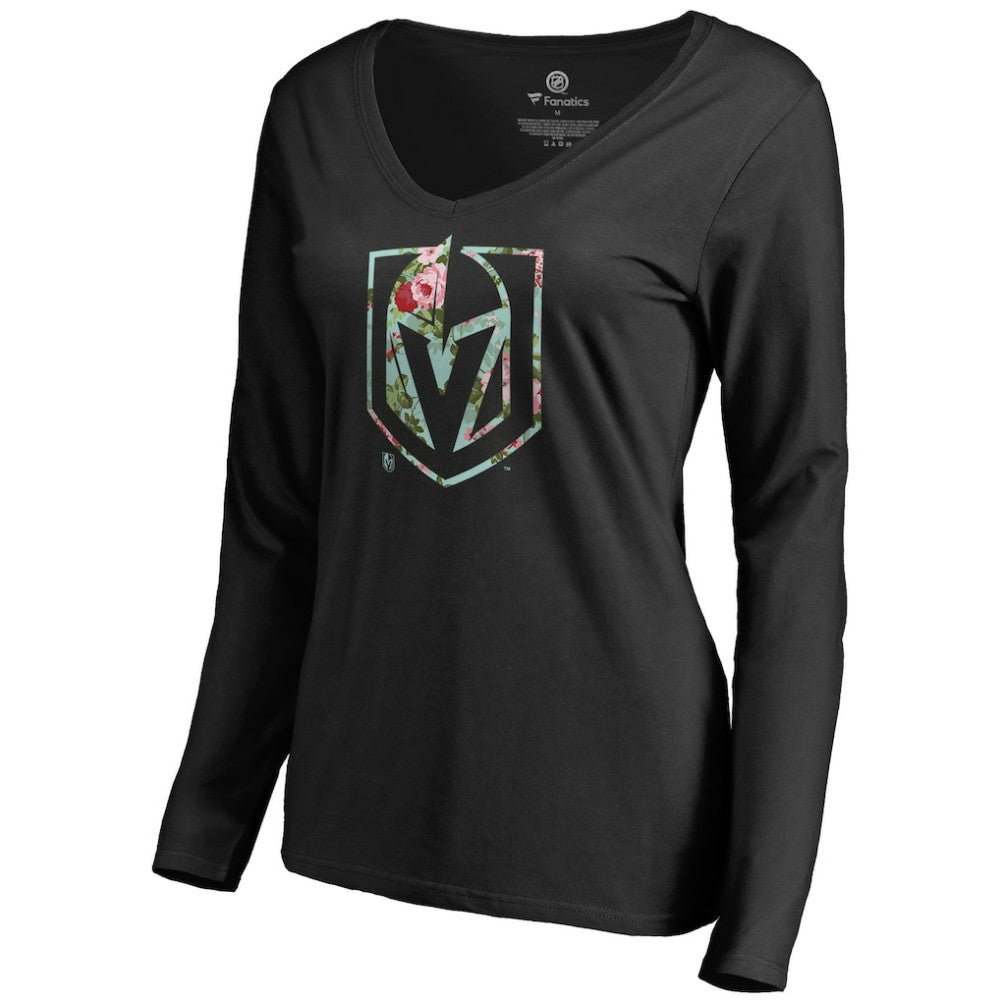 Vegas Golden Knights Women's Lovely Long Sleeve V-Neck T-Shirt - Black - NHL 3074496