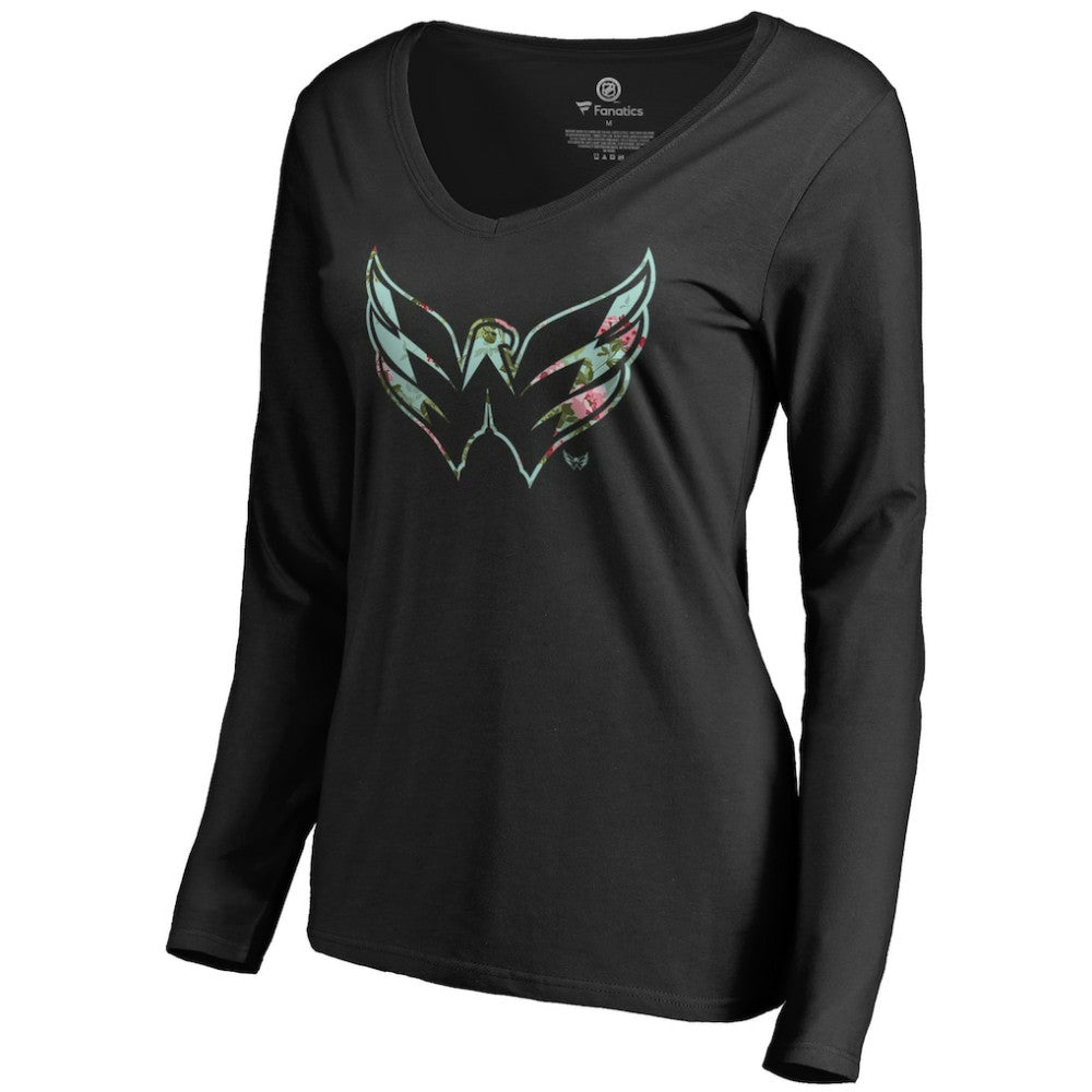 Washington Capitals Women's Lovely Long Sleeve V-Neck T-Shirt - Black - NHL 3074497