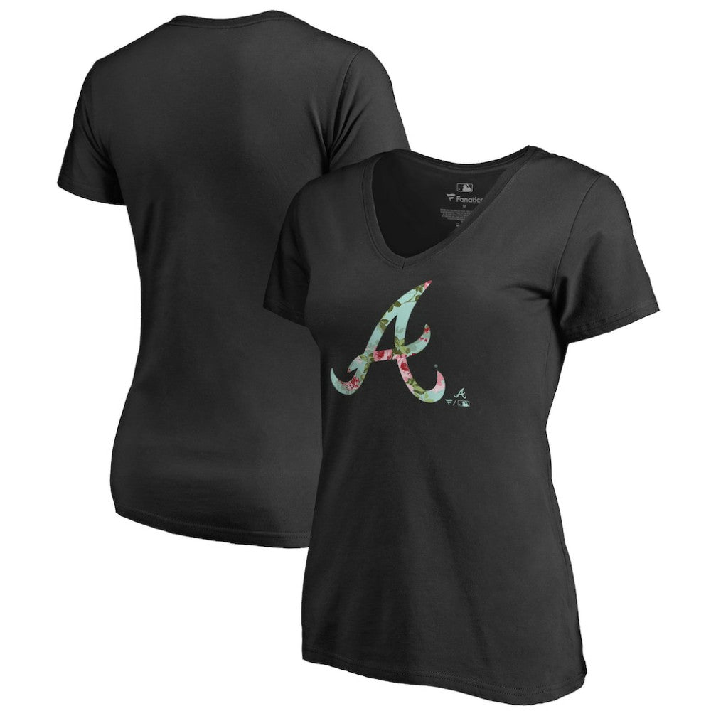 Atlanta Braves Women's Lovely V-Neck T-Shirt - Black - MLB on Sale