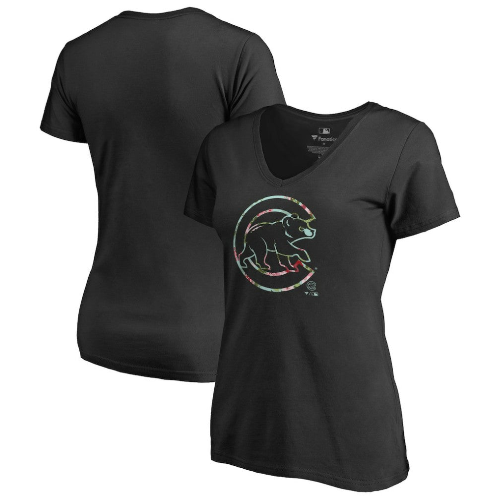 Chicago Cubs Women's Lovely V-Neck T-Shirt - Black - MLB Sale