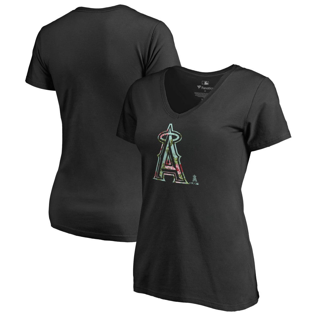Los Angeles Angels Women's Lovely V-Neck T-Shirt - Black - MLB Lifestyle