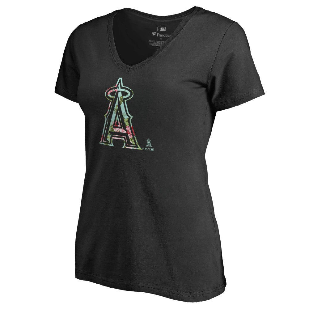 Los Angeles Angels Women's Lovely V-Neck T-Shirt - Black - MLB Lifestyle