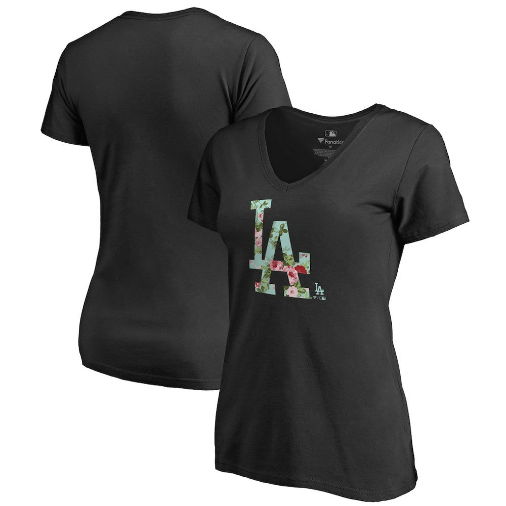 Los Angeles Dodgers Women's Lovely V-Neck T-Shirt - Black - MLB Discount