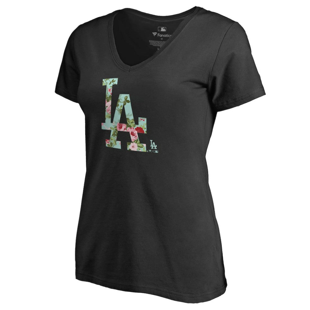 Los Angeles Dodgers Women's Lovely V-Neck T-Shirt - Black - MLB Discount