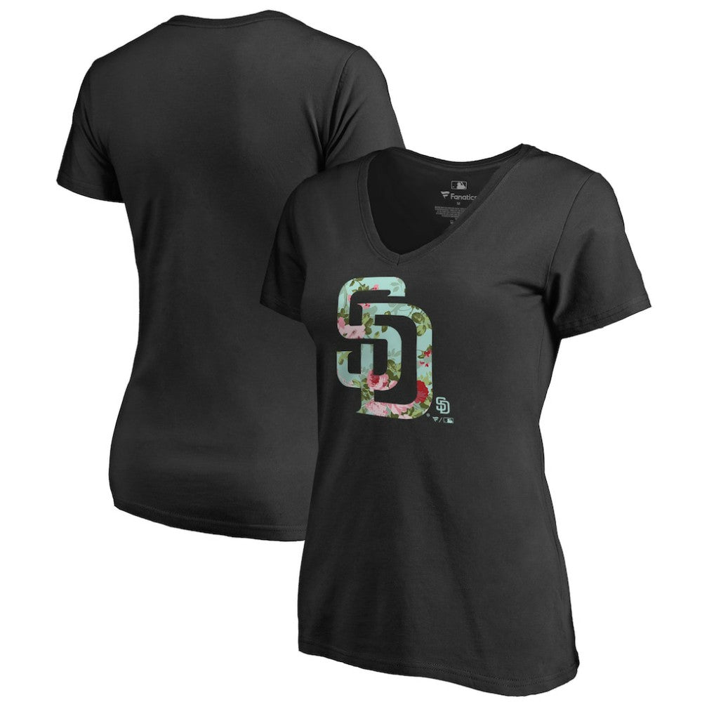 San Diego Padres Women's Lovely V-Neck T-Shirt - Black - MLB Sale