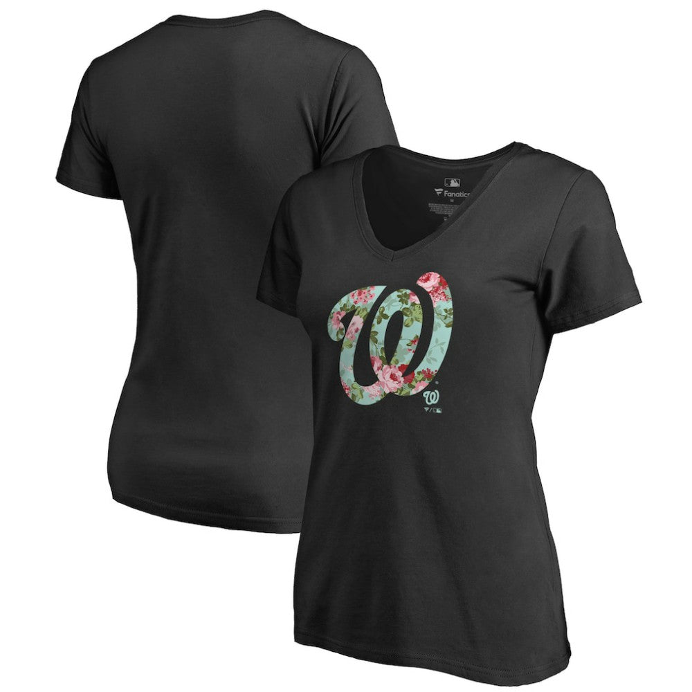 Washington Nationals Women's Lovely V-Neck T-Shirt - Black - MLB Sale