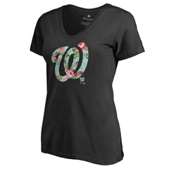 Washington Nationals Women's Lovely V-Neck T-Shirt - Black - MLB Sale