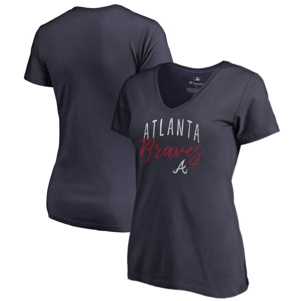 Atlanta Braves Women's Graceful V-Neck T-Shirt - Navy - MLB Lifestyle