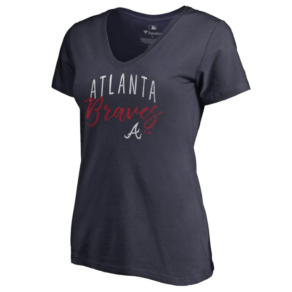 Atlanta Braves Women's Graceful V-Neck T-Shirt - Navy - MLB Lifestyle