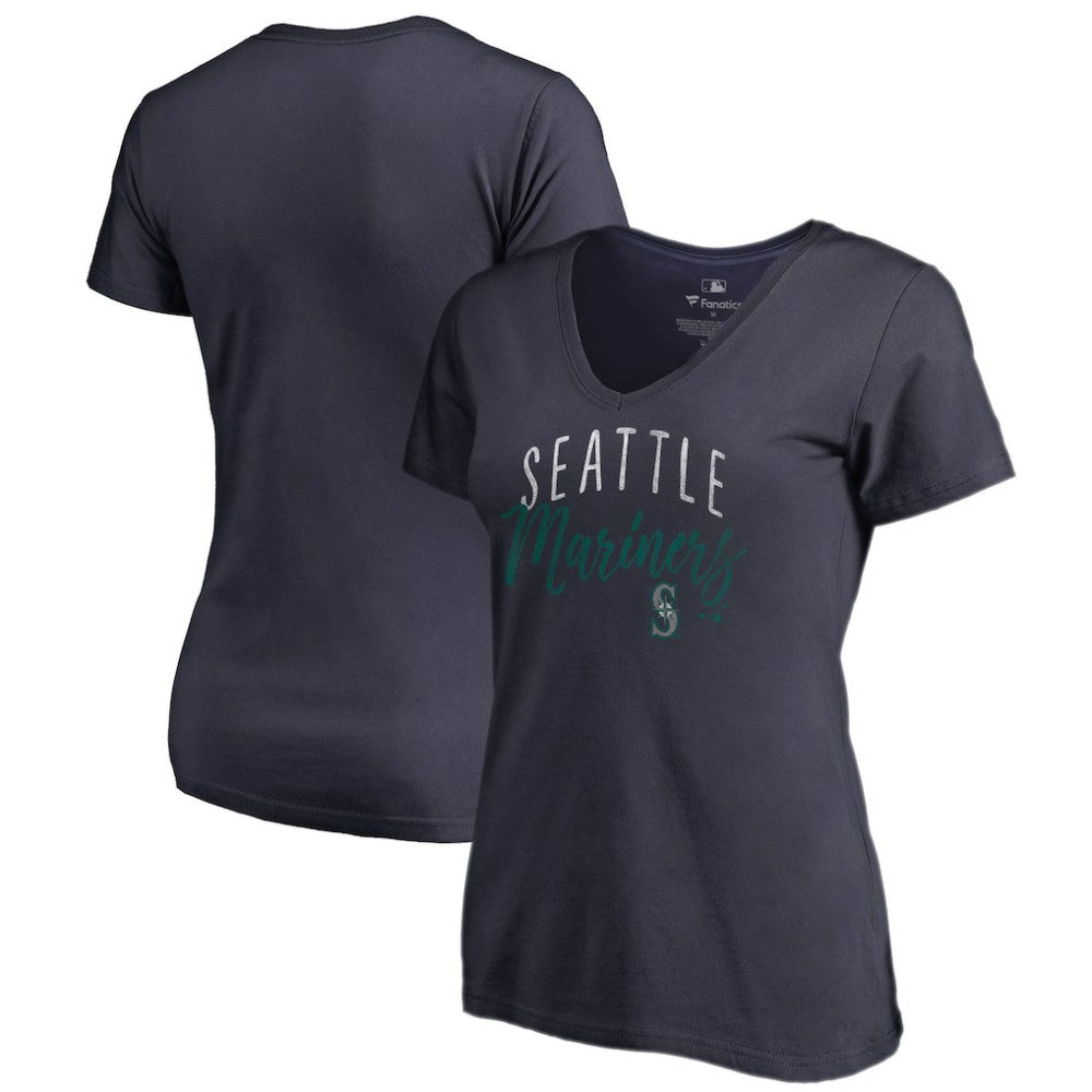 Seattle Mariners Women's Graceful V-Neck T-Shirt - Navy - MLB on Sale