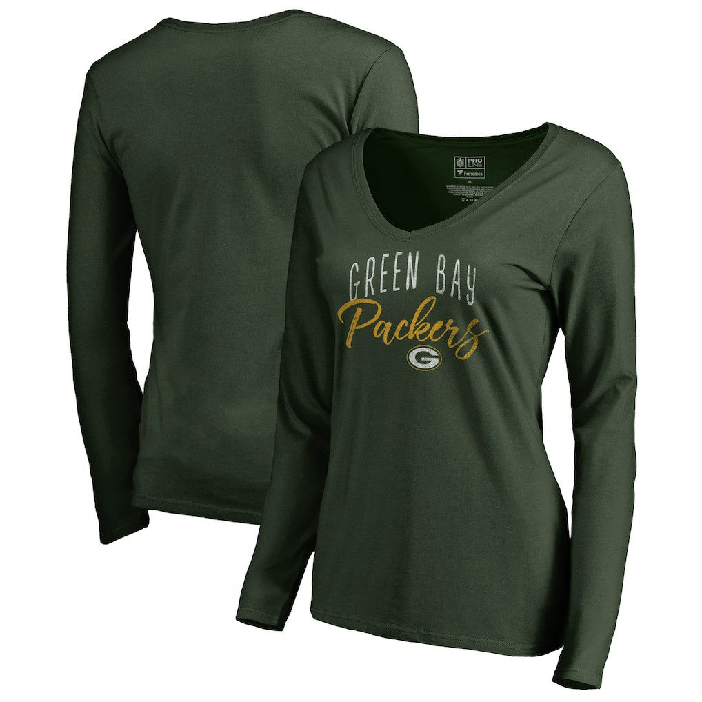 Green Bay Packers Women's Graceful Long Sleeve V-Neck T-Shirt Green