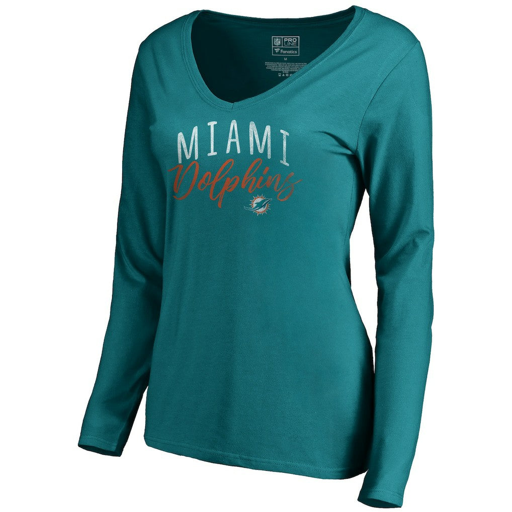 Miami Dolphins Women's Graceful Long Sleeve V-Neck T-Shirt Aqua