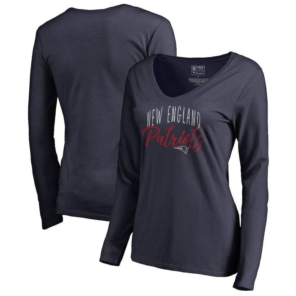 New England Patriots Women's Graceful Long Sleeve V-Neck T-Shirt Navy