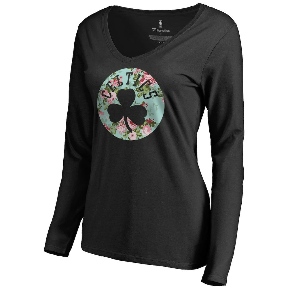 Boston Celtics Women's Lovely V-Neck Long Sleeve T-Shirt Black