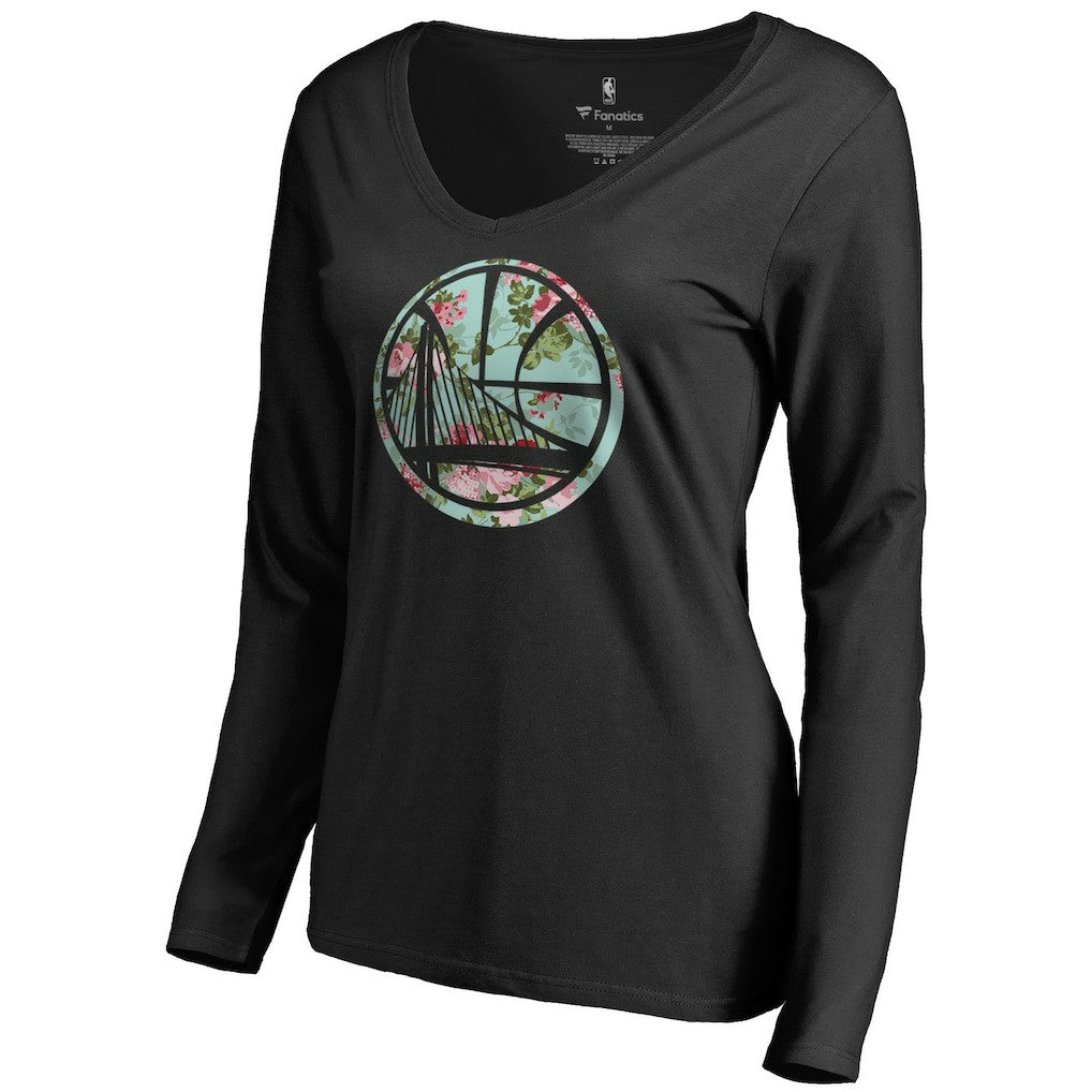 Golden State Warriors Women's Lovely V-Neck Long Sleeve T-Shirt Black