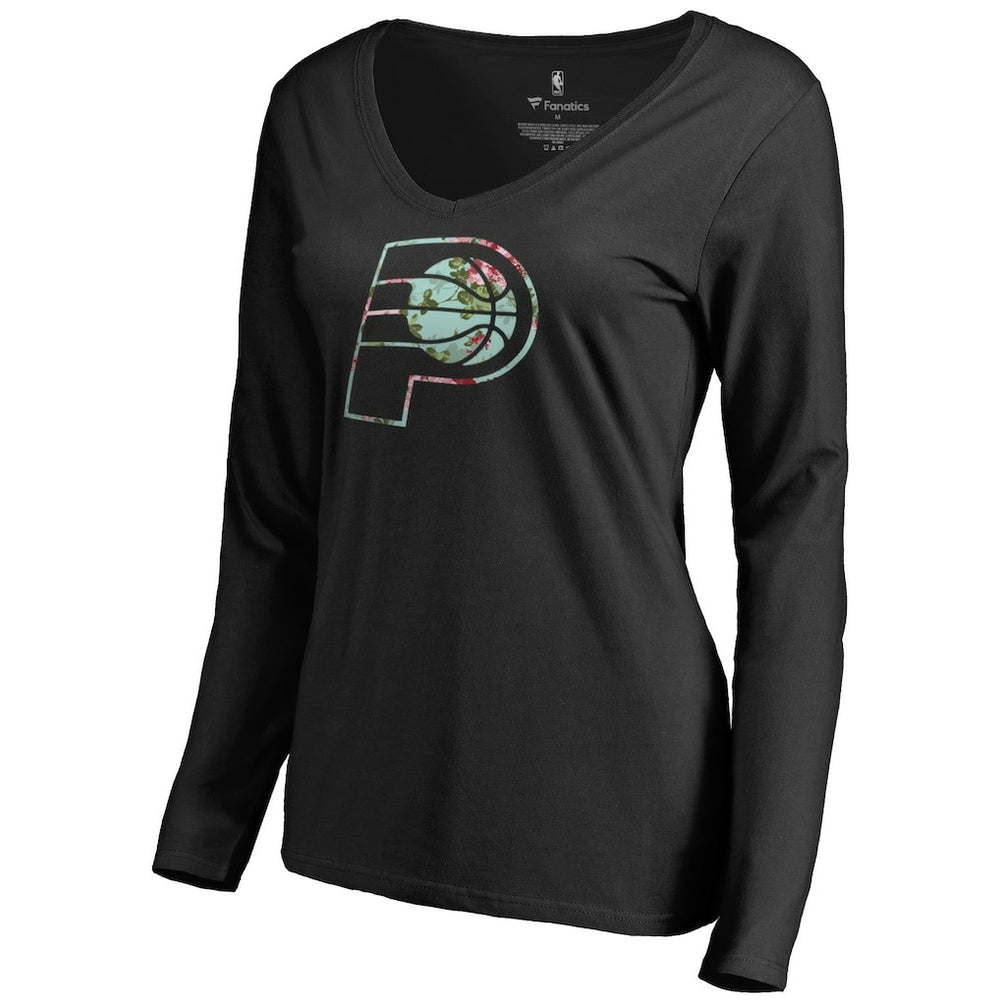 Indiana Pacers Women's Lovely V-Neck Long Sleeve T-Shirt Black