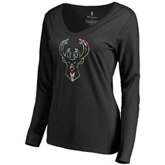 Milwaukee Bucks Women's Lovely V-Neck Long Sleeve T-Shirt Black