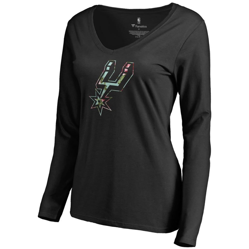 San Antonio Spurs Women's Lovely V-Neck Long Sleeve T-Shirt Black