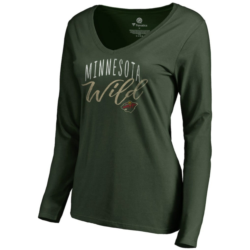 Minnesota Wild Women's Graceful Long Sleeve V-Neck T-Shirt - Green - NHL 3088774
