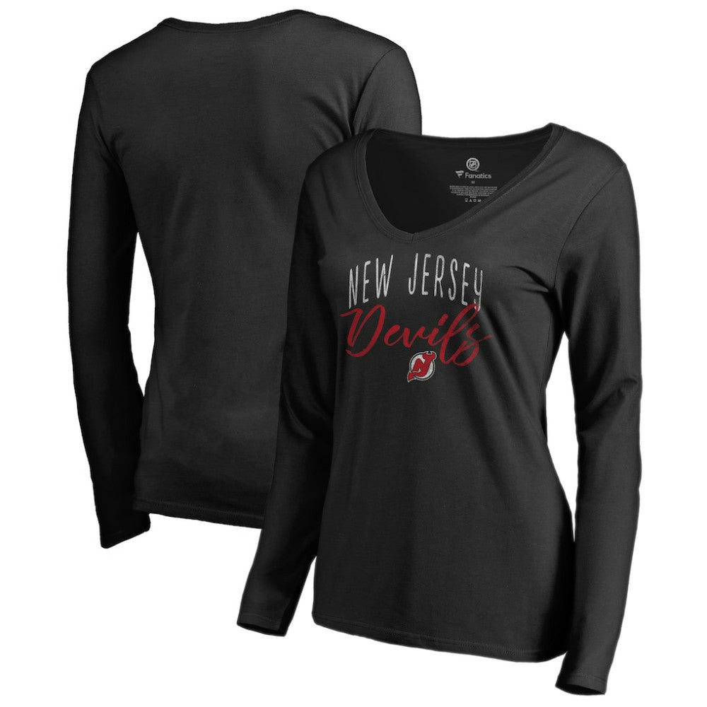 New Jersey Devils Women's Graceful Long Sleeve V-Neck T-Shirt - Black - NHL 3088777