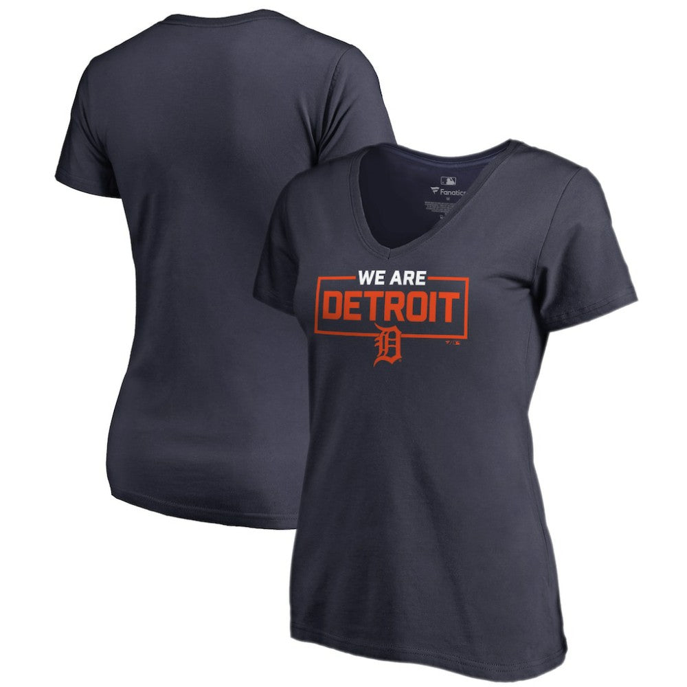 Detroit Tigers Women's We Are Icon V-Neck T-Shirt - Navy - MLB Sale